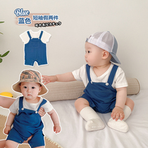Luca mom blue denim bib fake two-piece men and women childrens jumpsuit climbing suit Summer new baby 3-18 months