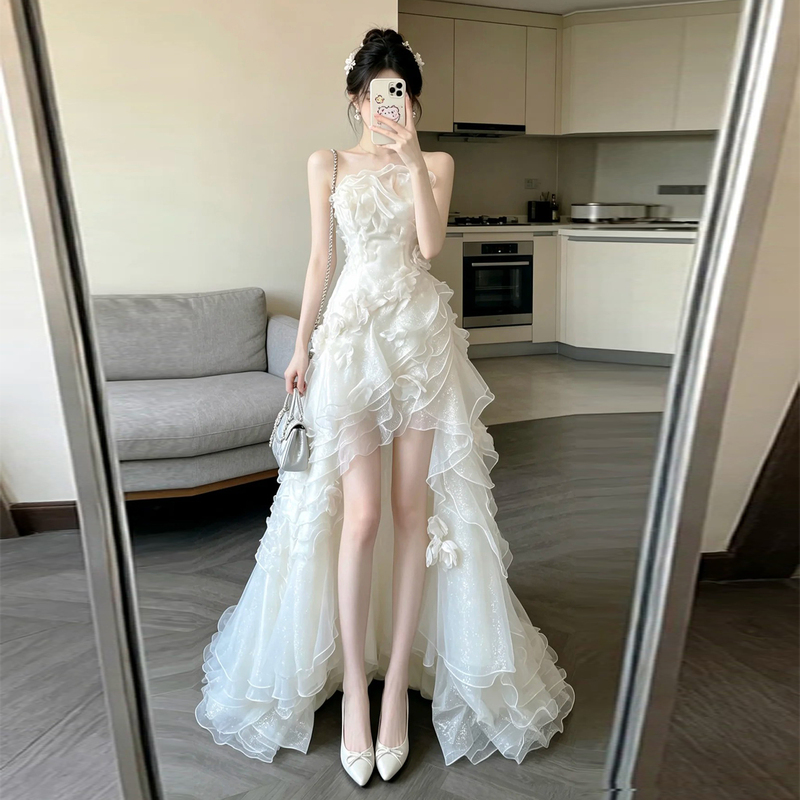 White Strapless Engagement Dress for Women, Light Luxury Niche 2026 New Style, 18-Year-Old Coming-Of-Age Ceremony Host Banquet Birthday Dress White Strapless Engagement Dress for Women, Light Luxury Niche 2026 New Style, 18-Year-Old Coming-Of-Age Ceremony Host Banquet Birthday Dress