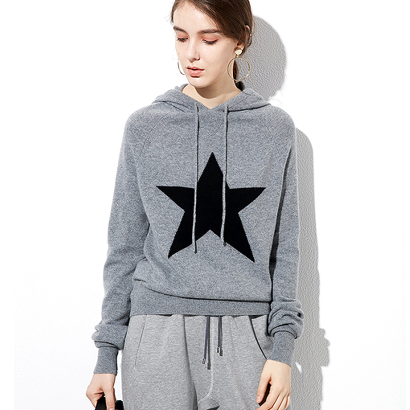 Women's Soft Cashmere Five-Pointed Star Hooded Age-Reducing Knit Sweater Casual Sweatshirt Loose Pullover Base Sweater Women's Soft Cashmere Five-Pointed Star Hooded Age-Reducing Knit Sweater Casual Sweatshirt Loose Pullover Base Sweater