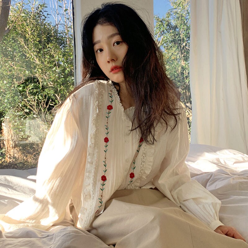 Frombeginning Korea 21 Early Autumn Flower Embroidered Shirt Liu Wen Zhang Ruonan Yu Shuxin