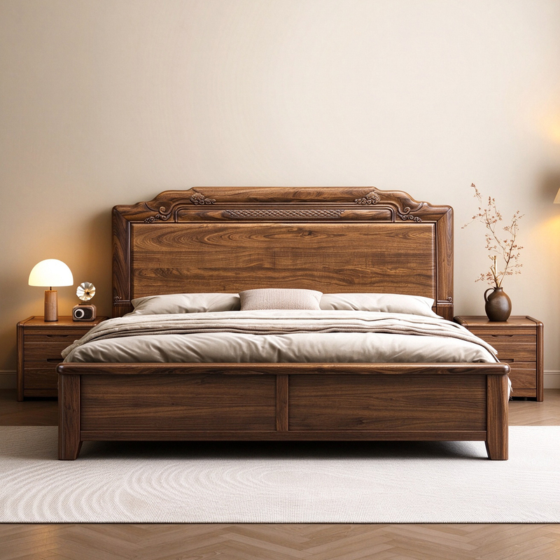 New Chinese-Style High-End Solid Wood Bed with Mortise and Tenon Structure, Ming and Qing Dynasty Antique-Style, for Home Use, 1.8m Double Beds for Master Bedroom