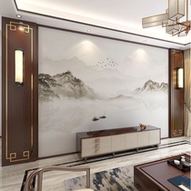 新款中式电视背景墙碳晶岩板客厅酒店办公室水墨山水画集成护墙板
