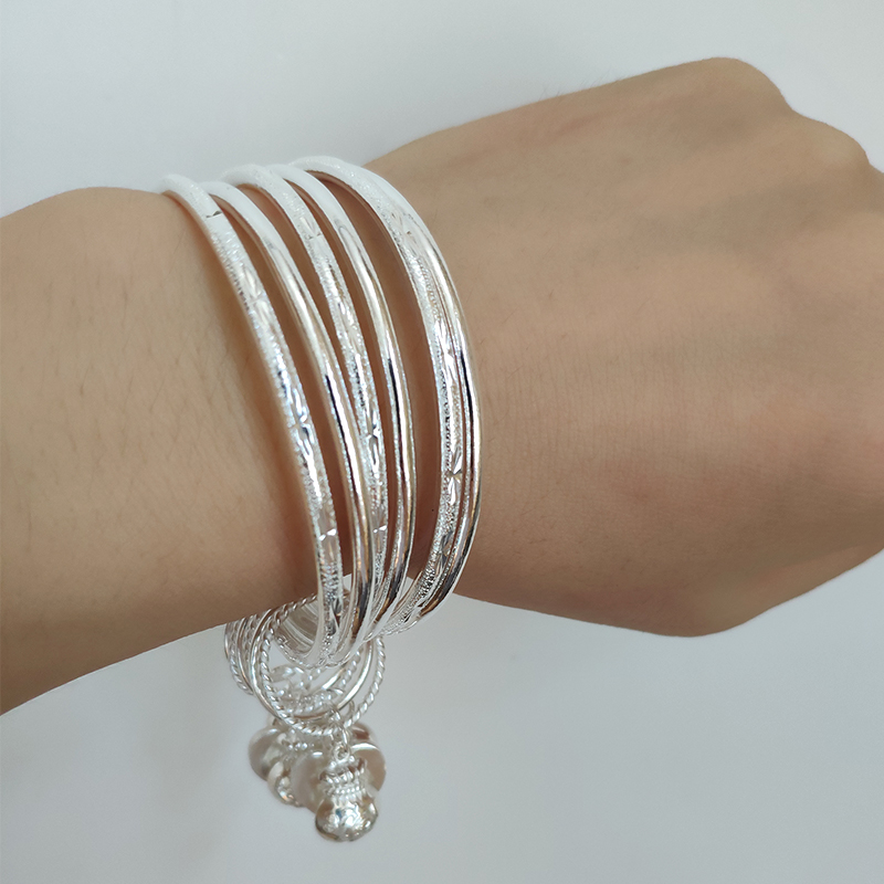 Vòng tay bạc sterling nhiều vòng mỏng vòng nhiều lớp Vòng đeo tay 999 bạc chế biến tùy chỉnh được thực hiện thương mại tùy chỉnh vòng cẩm thạch bọc vàng