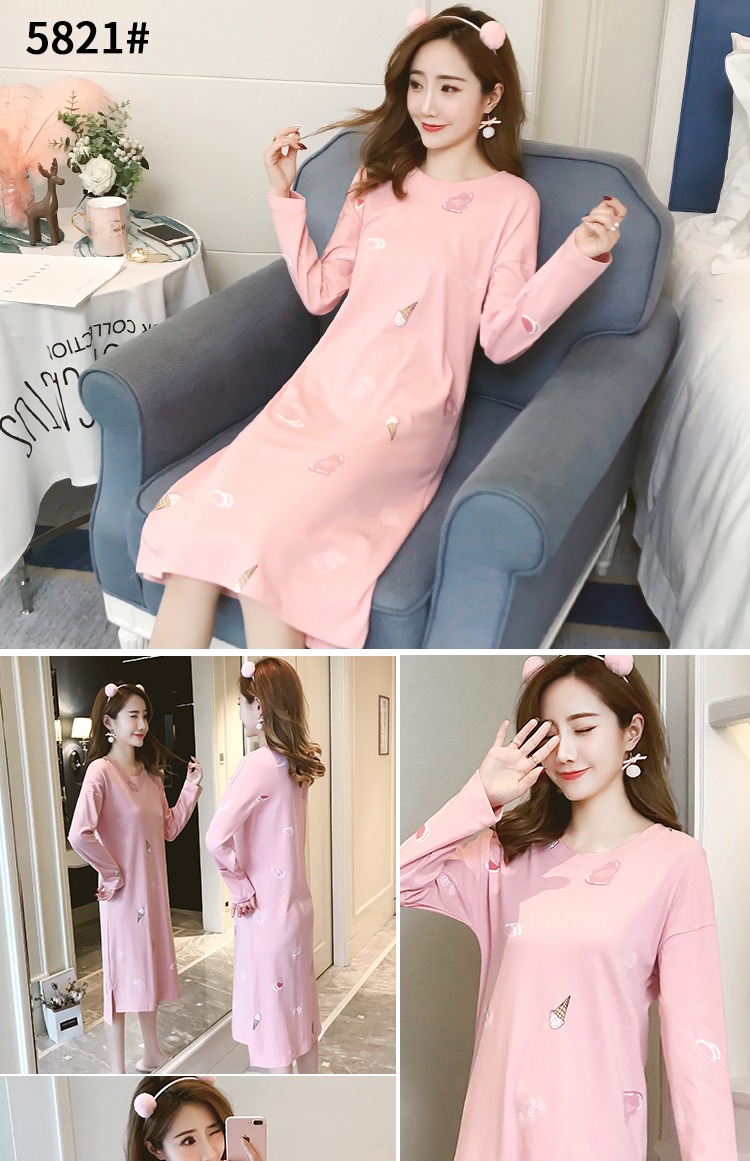 Cô gái hoạt hình mùa thu mùa đông dễ thương bông đêm áo dài tay lỏng lẻo XL gợi cảm ăn mặc nhà dịch vụ đồ ngủ nội y cao cấp