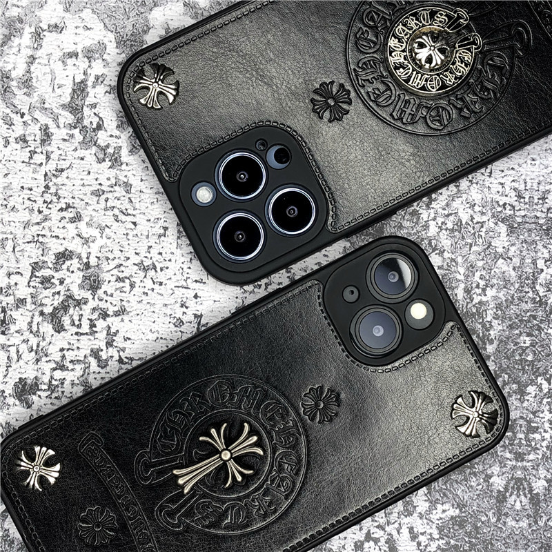 Apple 17Promax Mobile Phone Case Trendy Brand Chrome Hearts Leather Suitable for Iphone16Promax Mobile Phone Case Cross 13Pro Full Cover 11/2/15Promax/Air14Promax Couple