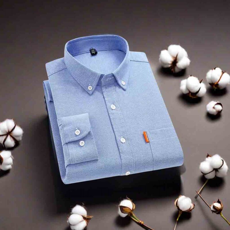 Paul Spring and Autumn Pure Cotton Oxford Casual Shirt Men's Long-Sleeved Solid Color Loose Men's Shirt Young and Middle-Aged Jacket