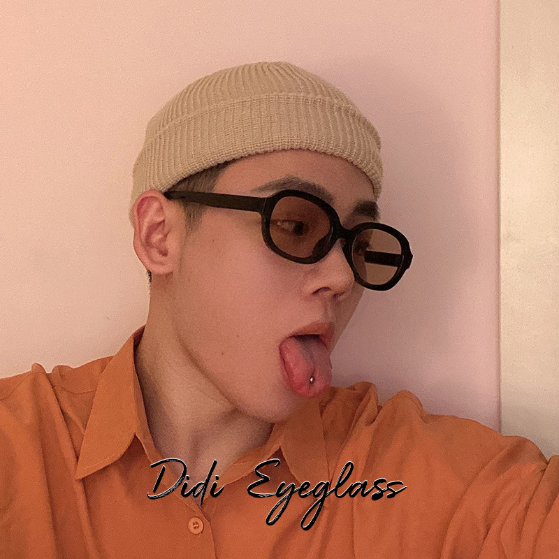 Korean Style Internet Celebrity Simple and Unique Retro Brown Sunglasses for Women, Oval Frame Glasses, Fashionable Street Style Hip-Hop Sunglasses for Men