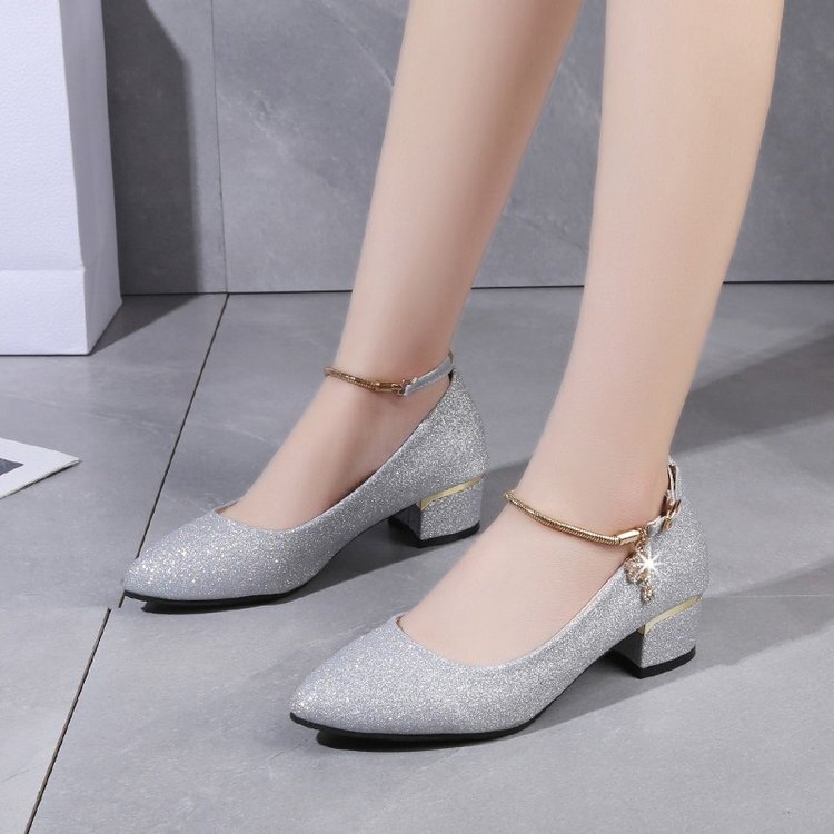 Silver High Heels, Fairy Style, Low Heel, 3cm Thick Heel, Round Toe, Versatile, Bridesmaid Dress, Performance Shoes, Korean Style, Sequins 5 Silver High Heels, Fairy Style, Low Heel, 3cm Thick Heel, Round Toe, Versatile, Bridesmaid Dress, Performance Shoes, Korean Style, Sequins 5