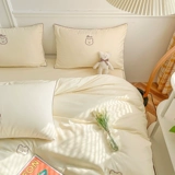 Желтый комплект, хлопковая простыня, пододеяльник, легкий роскошный стиль, простой и элегантный дизайн, с медвежатами, с вышивкой, 4 предмета, постельные принадлежности