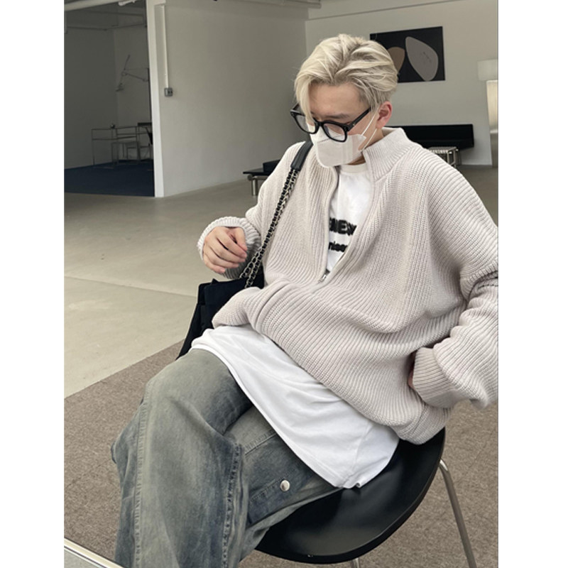 NECOYEP 2023 Spring and Autumn Guotide High Street loose shoulder zipper sweater men's sweater knitted sweater