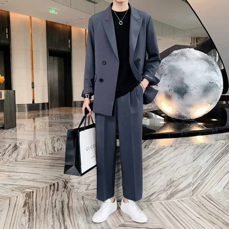 Korean suit male Korean version loose trend net red hair stylist British casual small suit mid-length coat