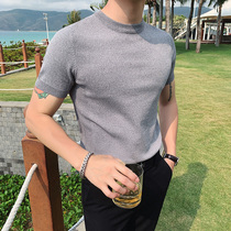 Pure cotton short-sleeved t-shirt male ice-silk t-shaped top summer Korean version self-colored psleeved wire knitted bottom shirt