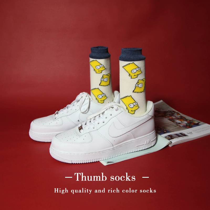 Hàn Quốc Harajuku ulzzang cảng gió Simpson Nhật Bản cá tính trong vớ dài ống hoạt hình nam vớ cotton nữ thủy triều - Vớ bông