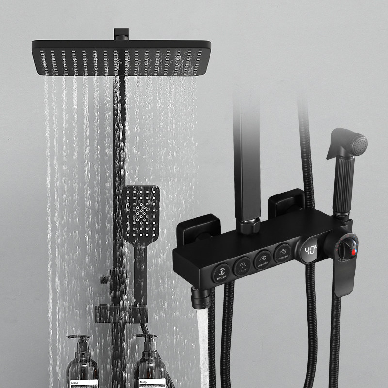 New special price constant temperature shower shower set home all copper black bathroom hanging wall type mixing valve rain sprinkler