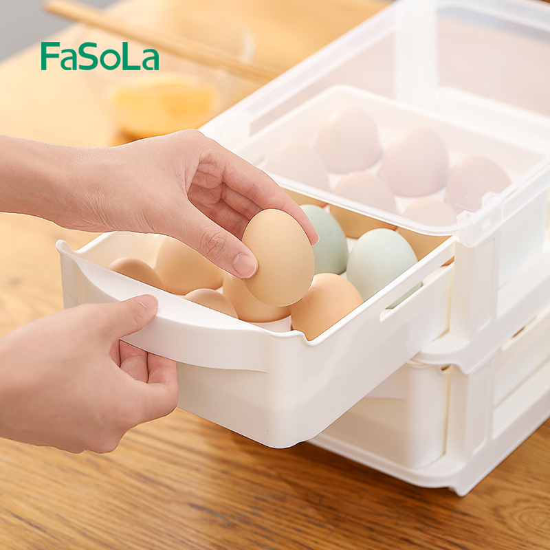 FaSoLa household egg storage box refrigerator with fresh-keeping storage box anti-fall egg drawer egg box