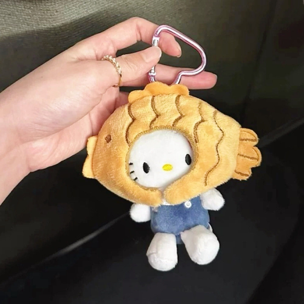 新款鲷鱼烧kitty猫爱心扣挂件可爱毛绒公仔钥匙扣背包小玩偶挂饰
