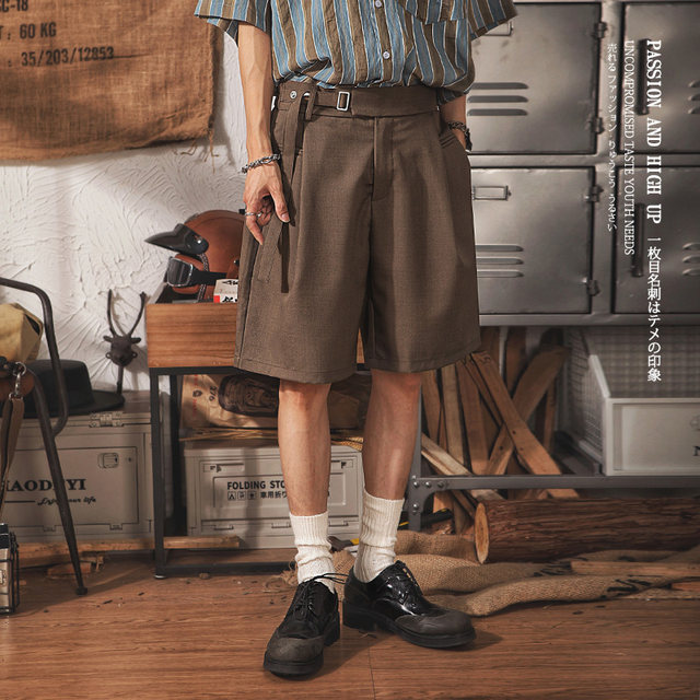 Summer trendy brand Japanese shorts shorts men's solid color retro thin suit pants men's casual mid-length pants