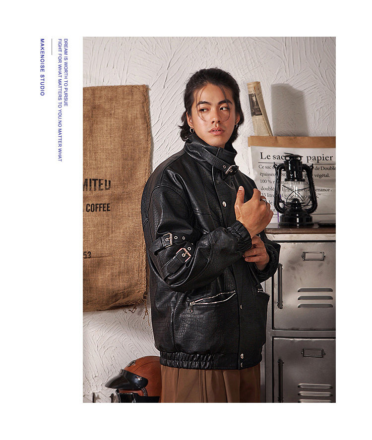 Hip Hop Street Rock Punk Motorcycle Pu Leather Jacket Mens