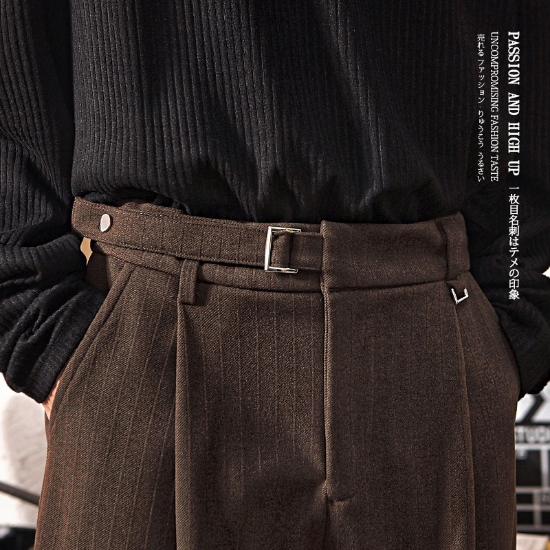 Naples Old Money Style Drape Straight-Leg Suit Pants Men's Trendy Retro Striped Suit Pants Men's Casual Long Pants