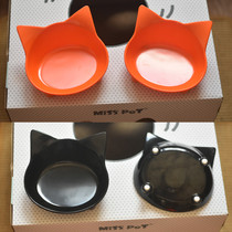 Cute cat ear rice bowl flat face oblique mouth anti-overflow bowl water basin food bowl British short Garfield cat food bowl cat double bowl