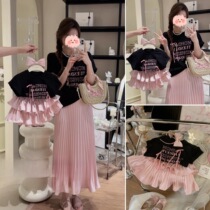 cicibaby pro-sub-dress Summer new mother woman dress high-end Korean version butterfly knot T-shirt cake dress Two sets of damp