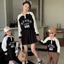 Fried Street Kisses in Spring and Autumn Mother and mother female clothing American polo turn over the color of the English version of the English version of the Korean version of the blouse