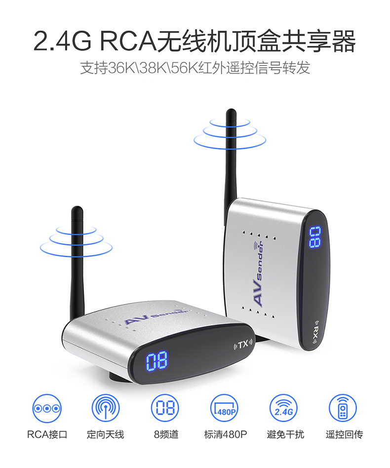 TV DVD camera box signal wireless transmission sharer AV audio - visual radio transmitter receiver