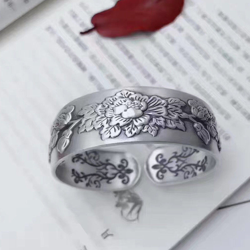 yoyo family foot silver 999 retro peony opening bracelet