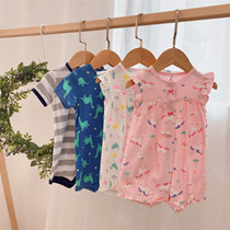 Baby short sleeve jumpsuit thin sleeveless female newborn summer cute cotton male baby Summer flat corner