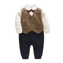 Baby dress full moon newborn male one month baby clothes thin cotton gentleman one year old conjoined fake two pieces