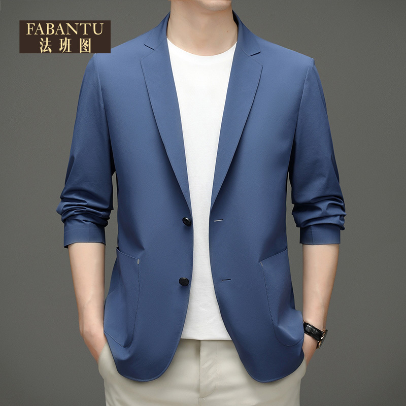 Summer Thin Ice Silk Sun Protection Suit for Men, Business Casual, Seamless, No-Iron, Men's Small Suit, Ultra-Thin Single Suit Jacket