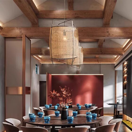 Japanese-Style Chandelier, Hotel Restaurant Bar Lamp, Designer Creative Art, Homestay, Clothing Store, Restaurant Rattan Lighting Fixtures