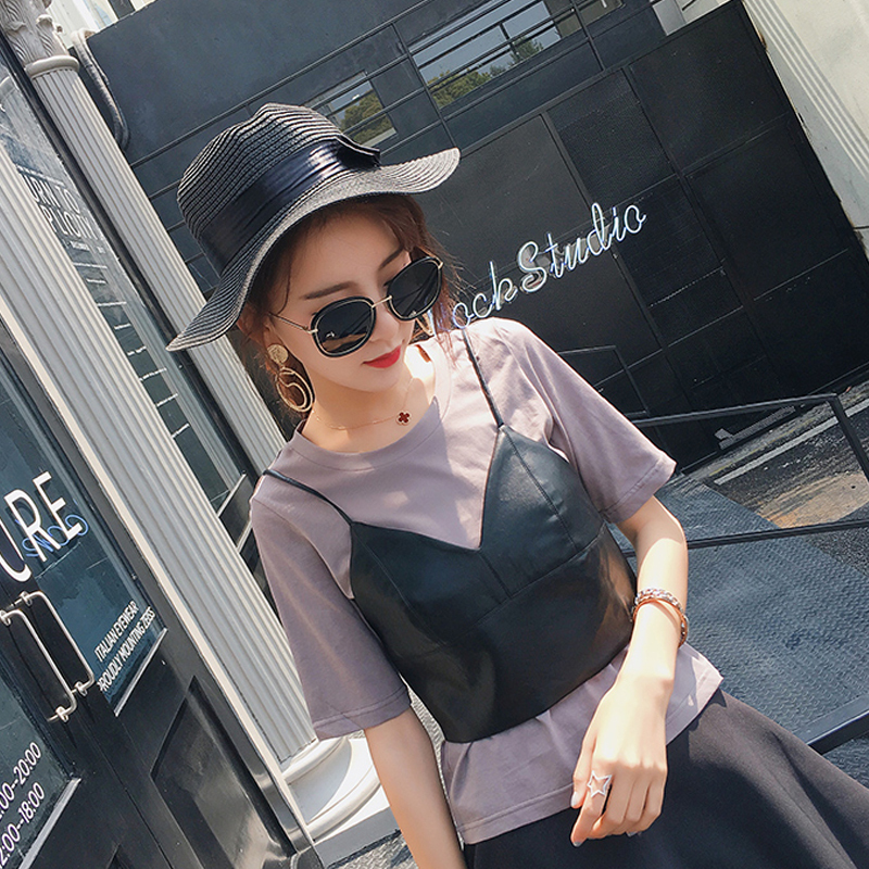 Spring New Style Pu Leather Outerwear Bra, Slim Fit, Deep V Sexy Camisole, Black Leather Camisole Vest