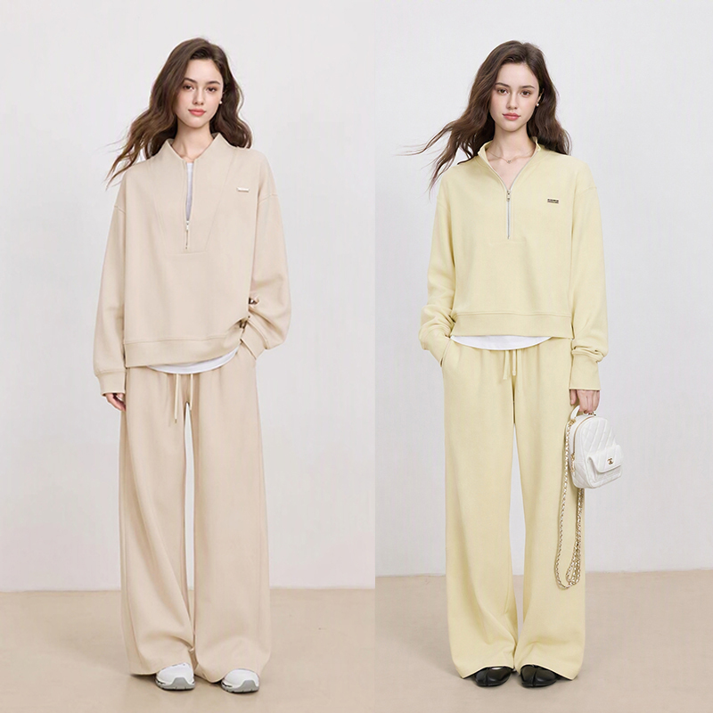 Wilderness Space Autumn Sports Casual Sweatshirt Autumn Suit Women's 2026 New Style Women's Wide-Leg Pants Outfit Complete Set
