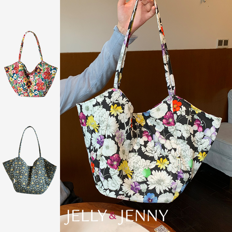 Jueneng Tote Bag Floral Fabric Bag Commuting 2026 New Model Single Shoulder Large Capacity Travel Casual Canvas Bag A54 Jueneng Tote Bag Floral Fabric Bag Commuting 2026 New Model Single Shoulder Large Capacity Travel Casual Canvas Bag A54