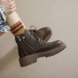 Martens, демисезонные флисовые коричневые ботинки с молнией в английском стиле, осенние короткие сапоги, 2023, в британском стиле