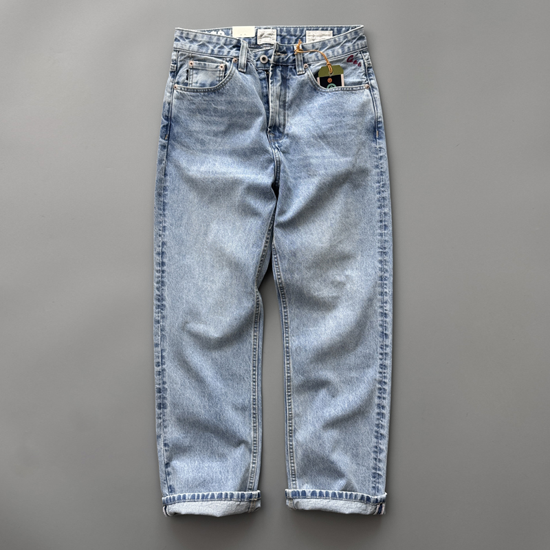 5137 Version Looks Great! Spring Thin Washed Blue Straight-Leg Jeans for Men, New 26 Model Light Blue Jeans