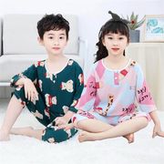 2020 mùa hè mới childrens lụa bông pajama bộ trong cậu bé lớn bảy tay con trai pajama và cô gái nhà điều hòa không khí quần áo.