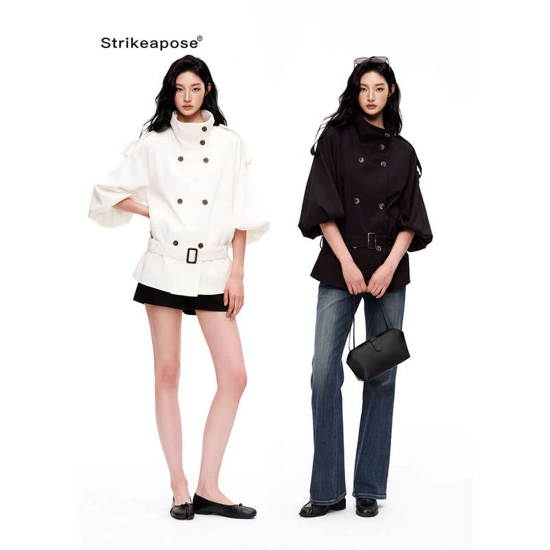 Strike a Pose Wool Modal Stand Collar Double-Breasted Trench Coat Slimming Versatile Korean Style Jacket