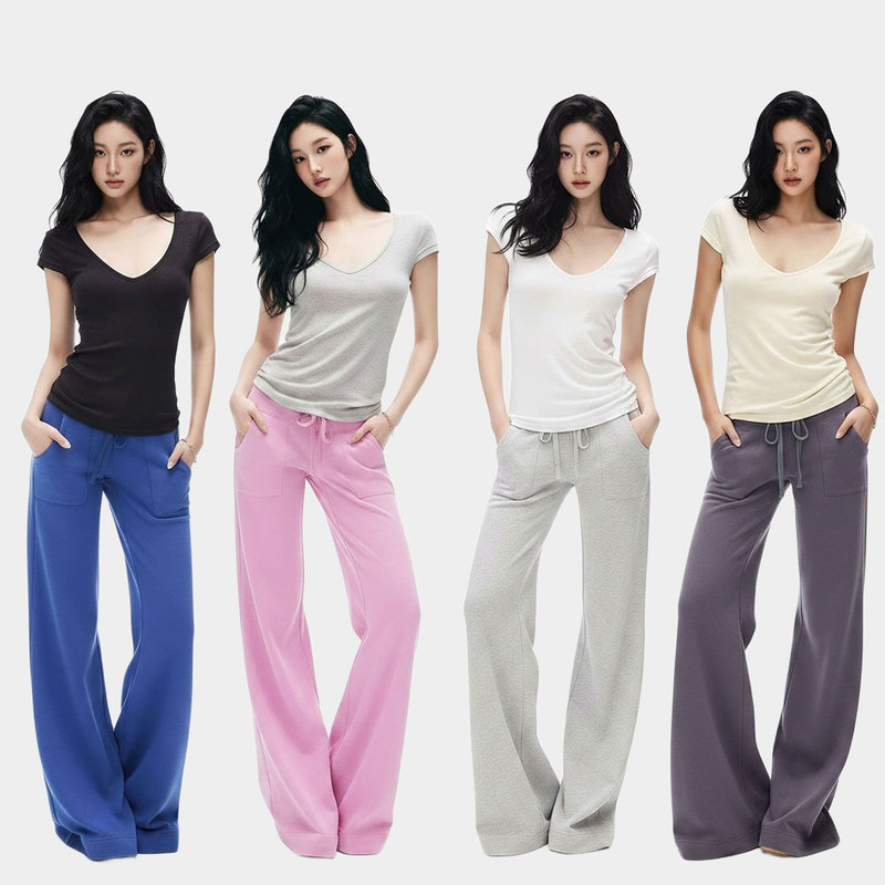 【In Stock】Iamxiaa Multi-Color Low-Waist Draped Flared Casual Pants Basic Four-Color Drawstring Slimming Pants 【In Stock】Iamxiaa Multi-Color Low-Waist Draped Flared Casual Pants Basic Four-Color Drawstring Slimming Pants