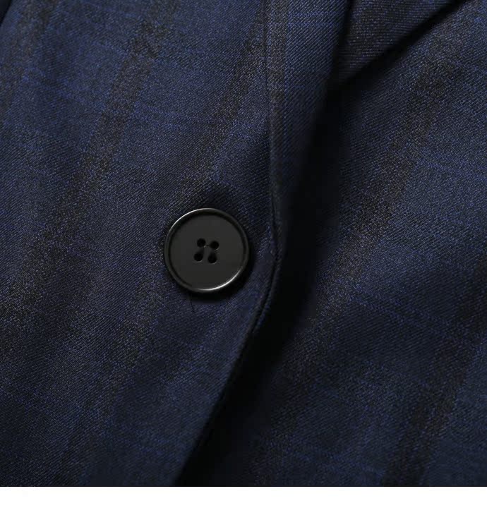 XC 2018 Mùa thu mới Navy Blue Dark Kẻ sọc rộng Suit Suit Áo dài nữ tính giản dị bộ vest chân váy
