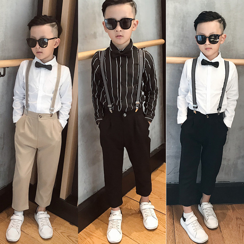 Children's suits and straps four-piece boy's long-sleeved dress performance event show flower girl 2022 new