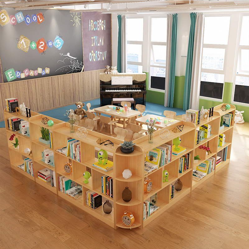 Solid Wood Children Bookcase Bookcase Ground Simple Shelve Living-room Elementary School Students Bookshelves Combined Corner Cabinet Kindergarten