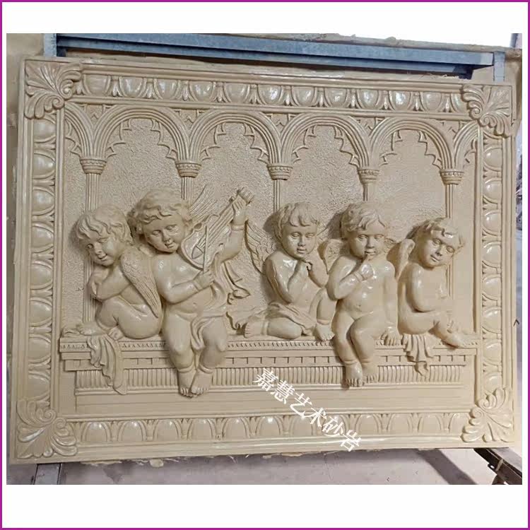 Jiahui Sandstone Sculpture Relief Mural Painting Genguan Foyer Background Wall Garden Hotel Villa Courtyard Angel Playing