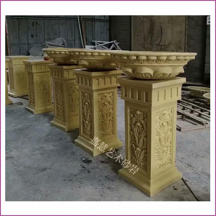 Jiahui Sandstone Relief Garden Forest Landscape Sculpture Hotel Villa room inside and outside decorated pillar pier flower pot flower pots