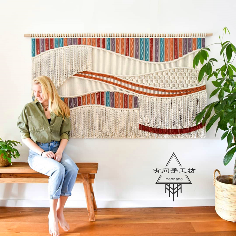 Purely Handmade Colorfulful Stripesd Tapestry Scandinavian Rectangular B&B Horizontal Living Room Sofa Background Wall Decoration Hanging Painting