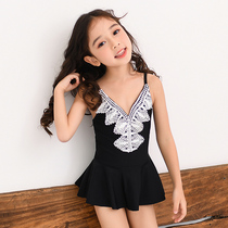 Childrens swimsuit Girl one-piece lace suspender girl cute swimsuit Korean child foreign style baby swimsuit