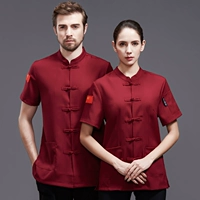 SC льняное платье на пуговицах красного цвета с короткими рукавами