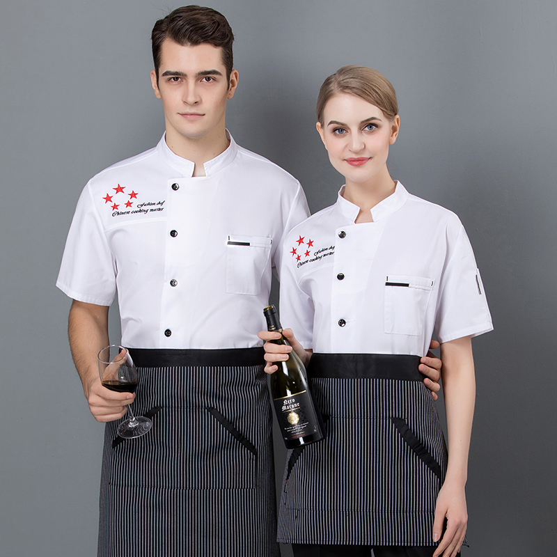 Thở ròng workclothes đầu bếp nam bếp khách sạn ngắn tay sau khi đầu bếp váy mùa hè đầu bếp nhà hàng quần áo làm việc