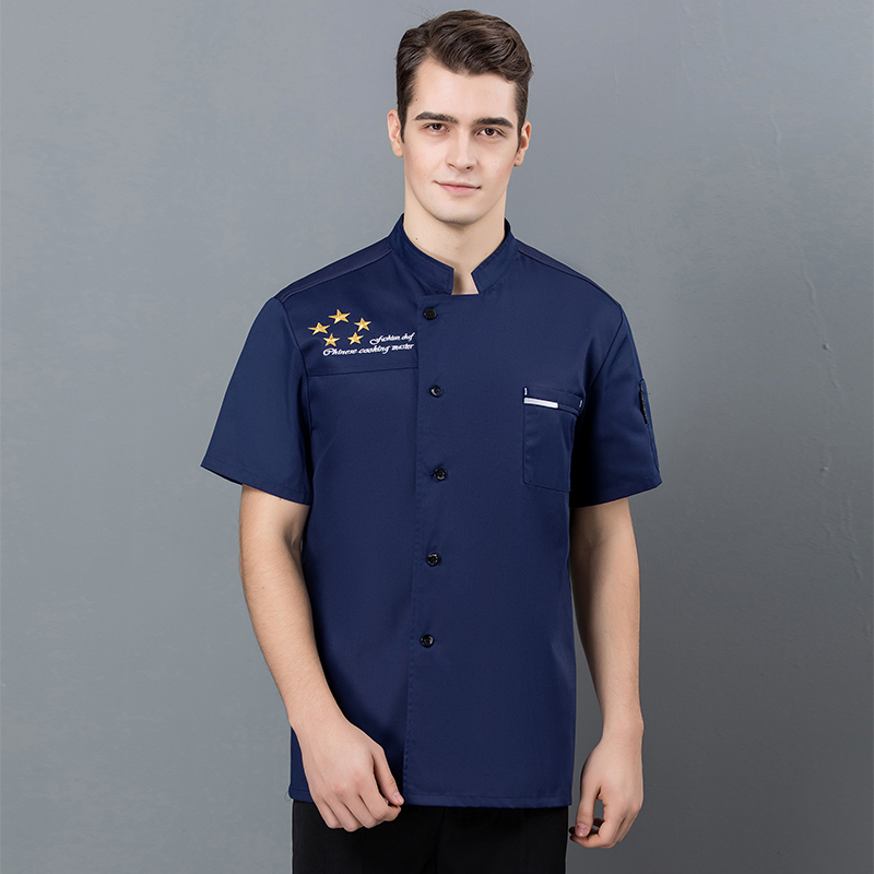 Thở ròng workclothes đầu bếp nam bếp khách sạn ngắn tay sau khi đầu bếp váy mùa hè đầu bếp nhà hàng quần áo làm việc